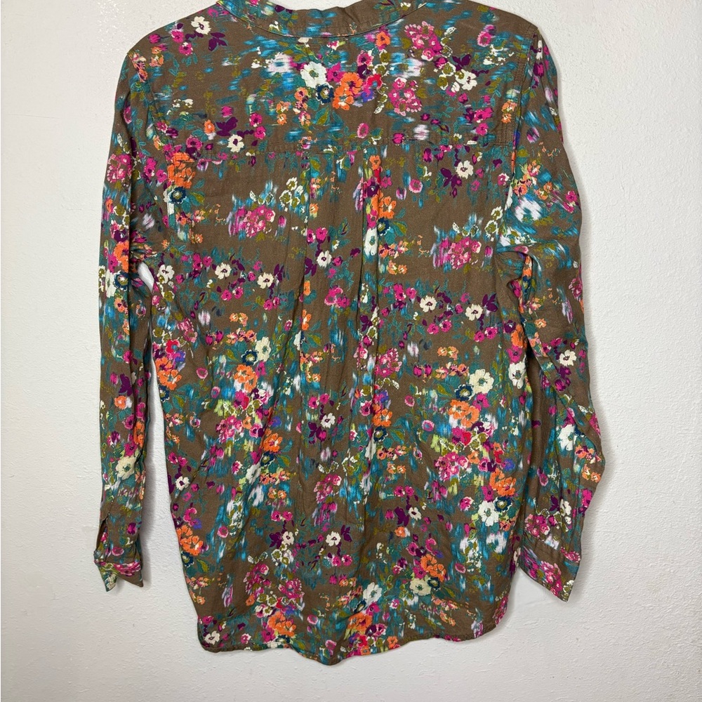 Sundance Olive Brown Floral Button-Up Blouse with Bright Multi-Color Print Large - Picture 6 of 6